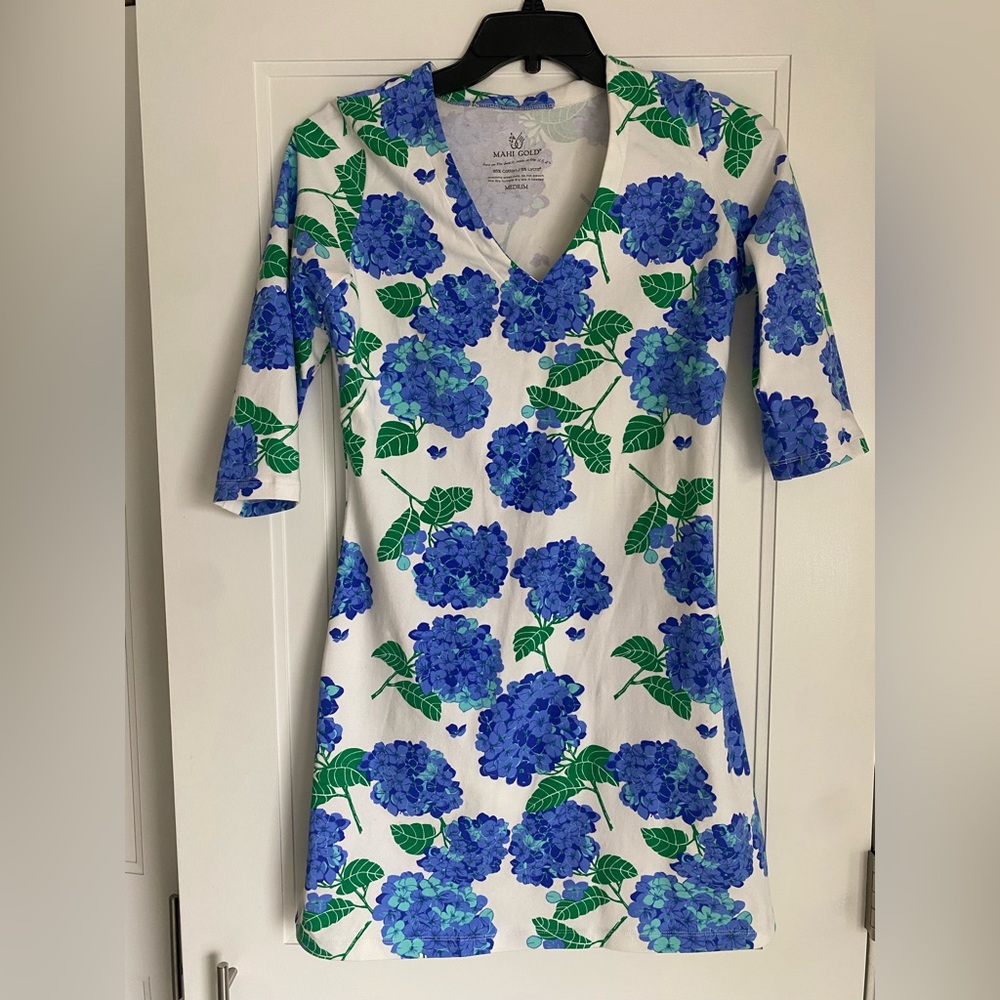 Mahi Gold Blue Hydrangea Dress